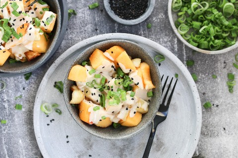 Parsnip and persimmon salad with tahini dressing