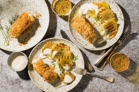Rana pescatrice alla griglia con dressing al cocco