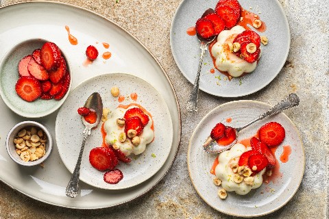 Elderflower panna cotta with strawberries