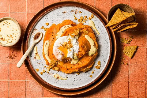Süsskartoffelpüree mit pochiertem Ei