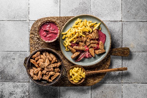 Spaetzle with venison and plums