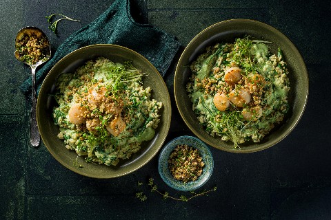 Risotto aux épinards et aux noix de Saint-Jacques