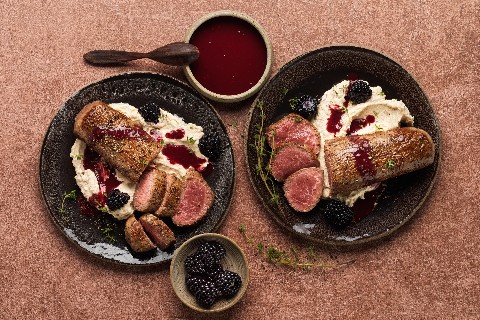 Venison fillet with labneh and blackberry jus