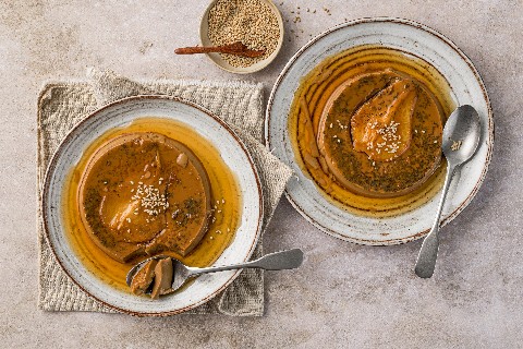 Flan caramel-café aux poires