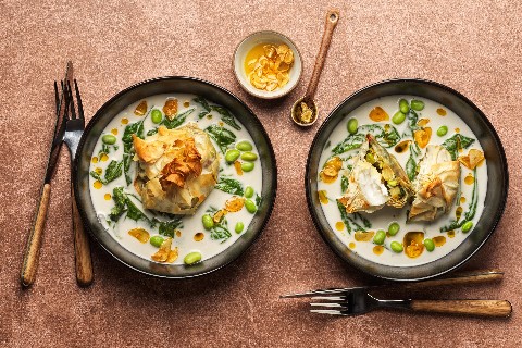 Fagottini di pesce con salsa al cocco
