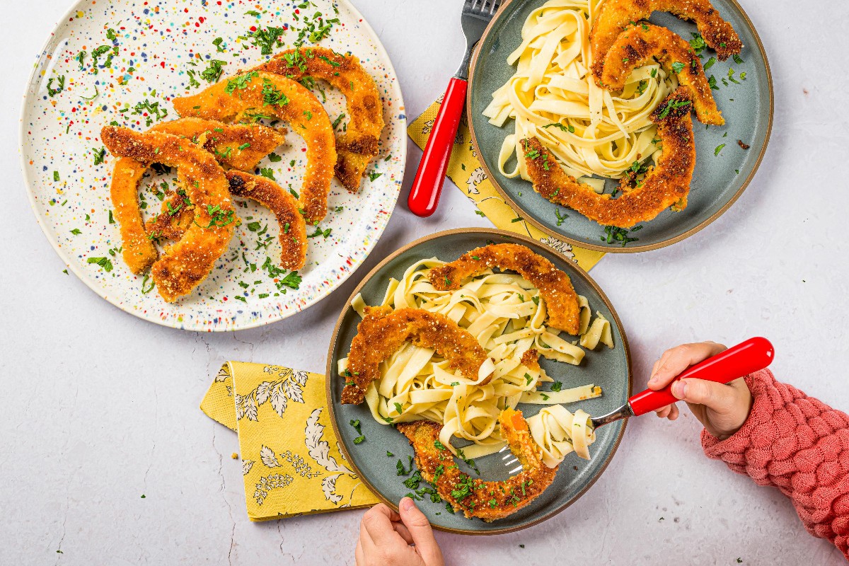 Squash schnitzel with pasta - Recipes | little FOOBY
