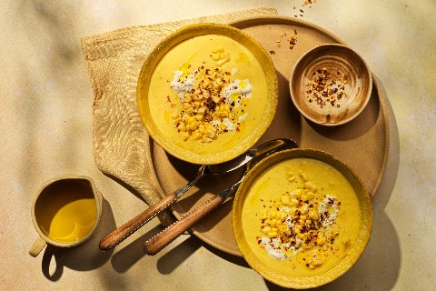 Sweetcorn gazpacho with burrata