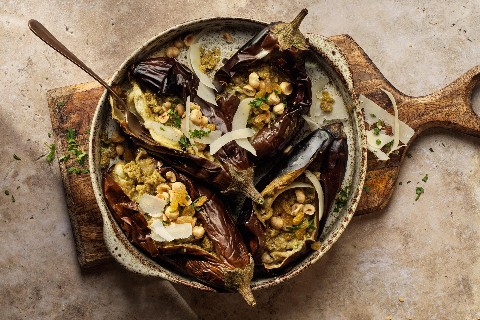 Aubergines grillées aux olives
