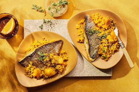 Safran-Pearl Couscous mit Dorade