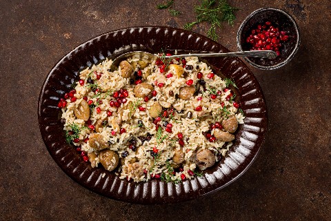 Riz pilaf aux marrons et à la grenade