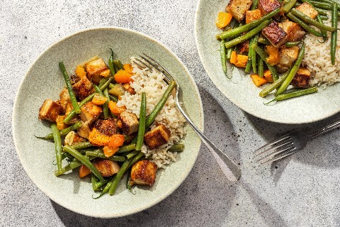 Sticky tofu con albicocche