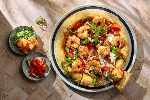 Pizza con gamberi