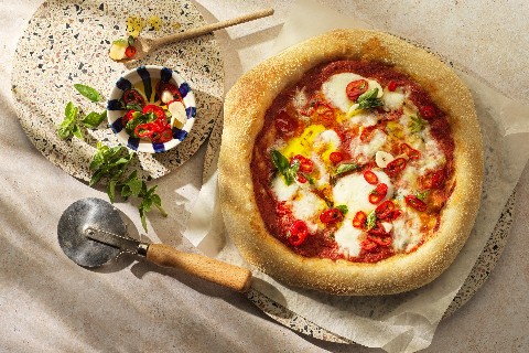 Pizza with chilli pepper and garlic