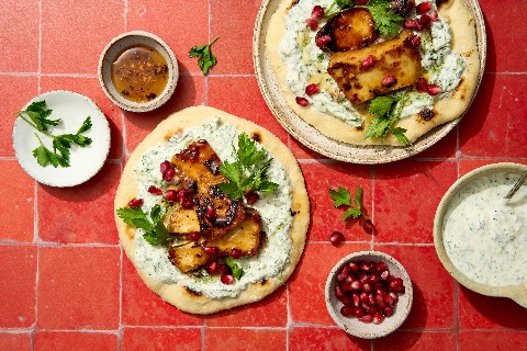 Pains galettes au halloumi et au miel épicé