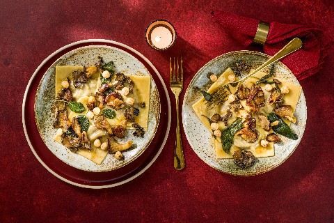 Raviolis champignons-topinambours à la truffe