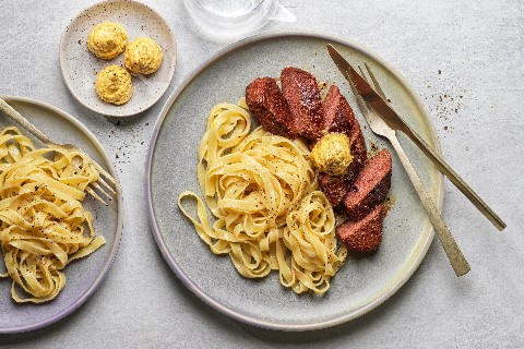 Vegan steak with Café de Paris butter