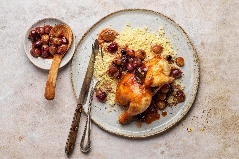 Poussin with grape sauce
