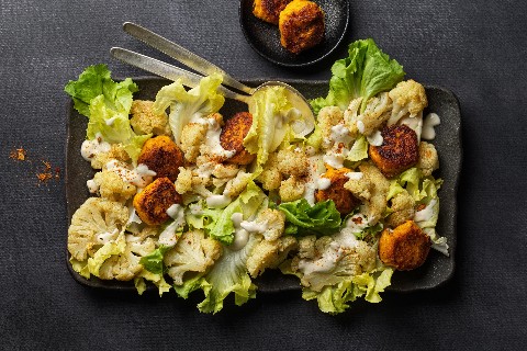 Endive salad with squash falafel