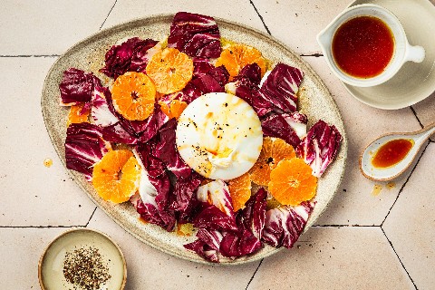 Burrata aux endives rouges et aux clémentines