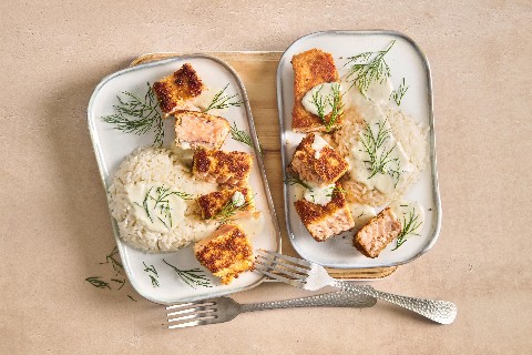 Salmone impanato con salsa all'aneto