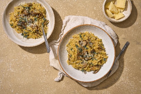 Creamy mushroom orzo with thyme and Parmesan