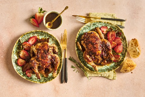 Poussin with balsamic strawberries