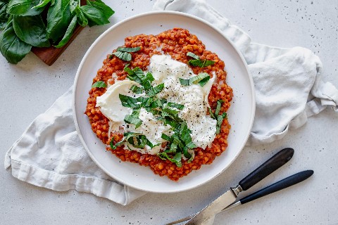 Burrata con lenticchie