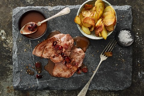 Venison schnitzel with a cranberry & port wine jus