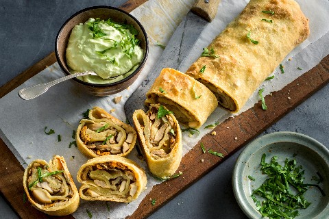 Strudel aux champignons et espuma de petits pois