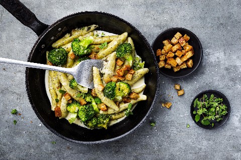 Poppy seed potato dumplings with broccoli