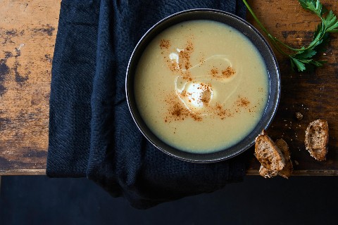 Potato soup with paprika crème fraîche